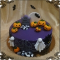 144 Tort na Halloween  cmentarz groby dynia duchy nietoperze