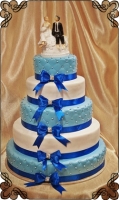 77 tort weselny biało niebieski 5 poziomów z figurką piętrowy 