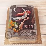 67BA Tort na Helloween z czarownicą na miotle, dynią, pajęczyna i pająkiem