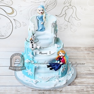 Piętrowy lodowy tort z figurkami Elsy Anny i Olafa - Frozen Kraina Lodu