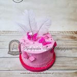 380BA Różowy tort z motylami, piórami i przezroczystymi kulami-cukiernia-pod-arkadami