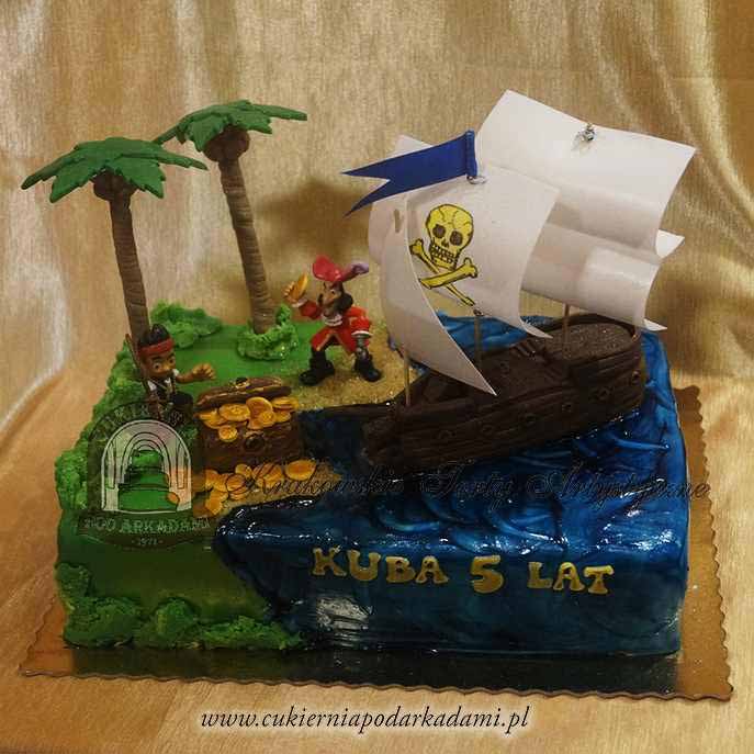 243ADU.Tort-wyspa-skarbow-Jack-i-Piraci-z-Nibylandii-statek-piracki-skrzynia-dukaty-duzy-cukiernia-pod-arkadami-krakow