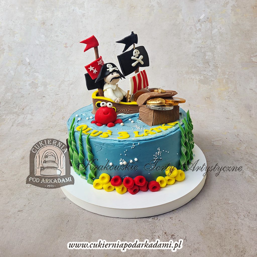 396BD Tort z piratem okrętem i skarbem cpa